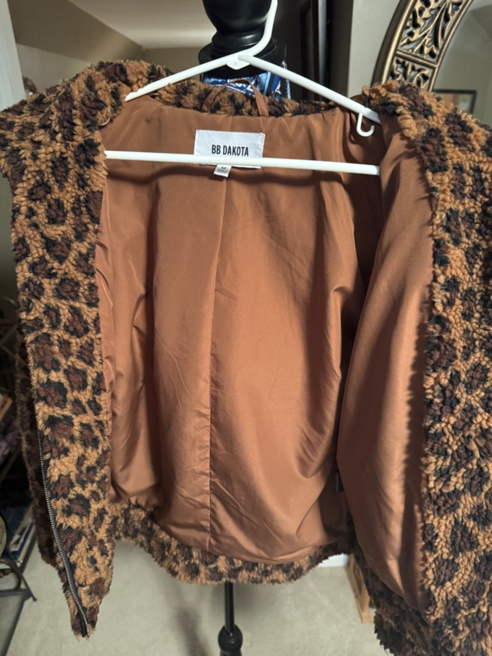 BB Dakota Brown Leopard Teddy Zip-Up Jacket - Picture 3 of 3